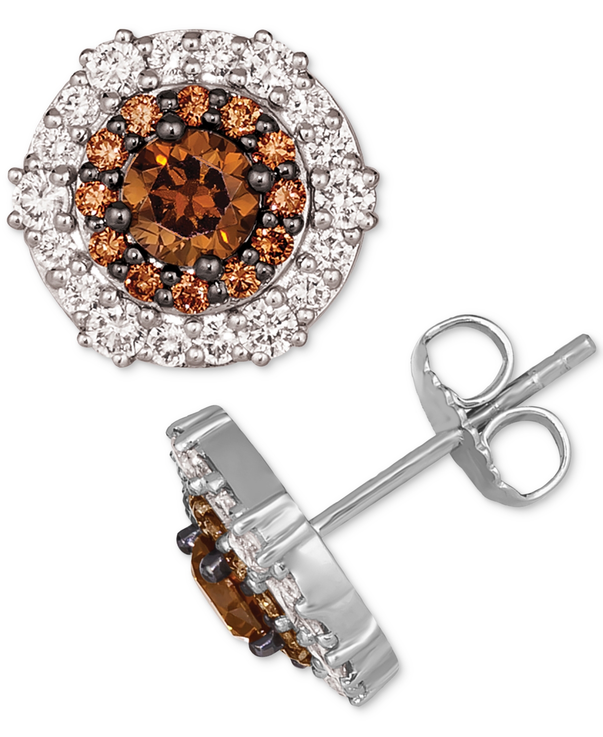 Shop Le Vian Couture Chocolate Diamond & Vanilla Diamond Halo Cluster Stud Earrings (1-3/8 Ct. T.w.) In Platinum In No Color