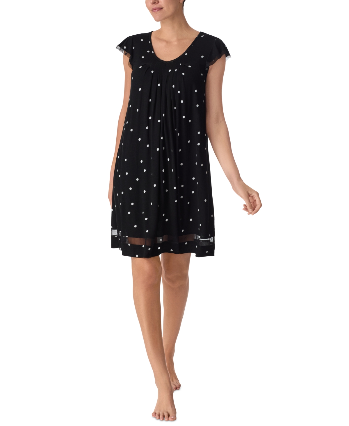 Ellen Tracy Yours To Love Short Sleeve Nightgown In Black Dot