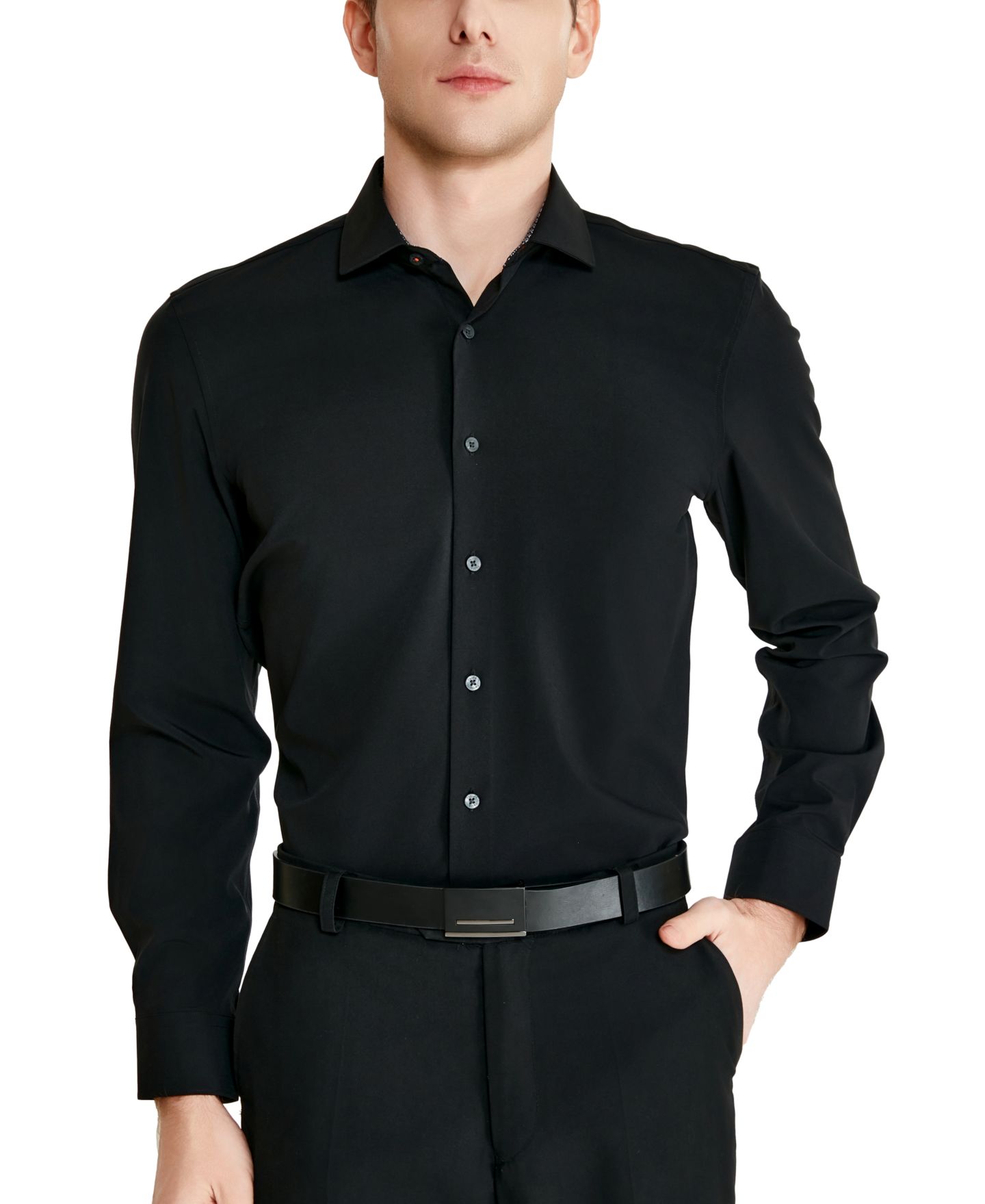 Мужская рубашка Tallia Slim-Fit Solid Poplin Dress Shirt, цвет: Чёрный — фото 3