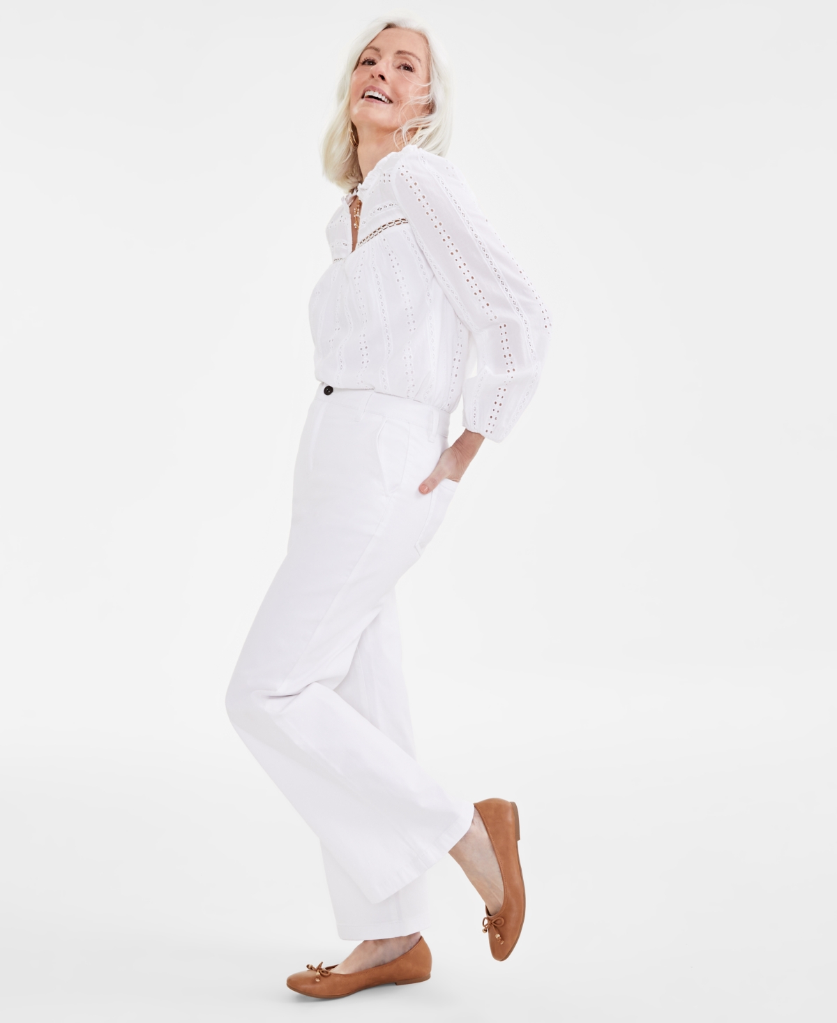 Style & Co Women's High-Rise Wide-Leg Twill Pants, Created for Macy's