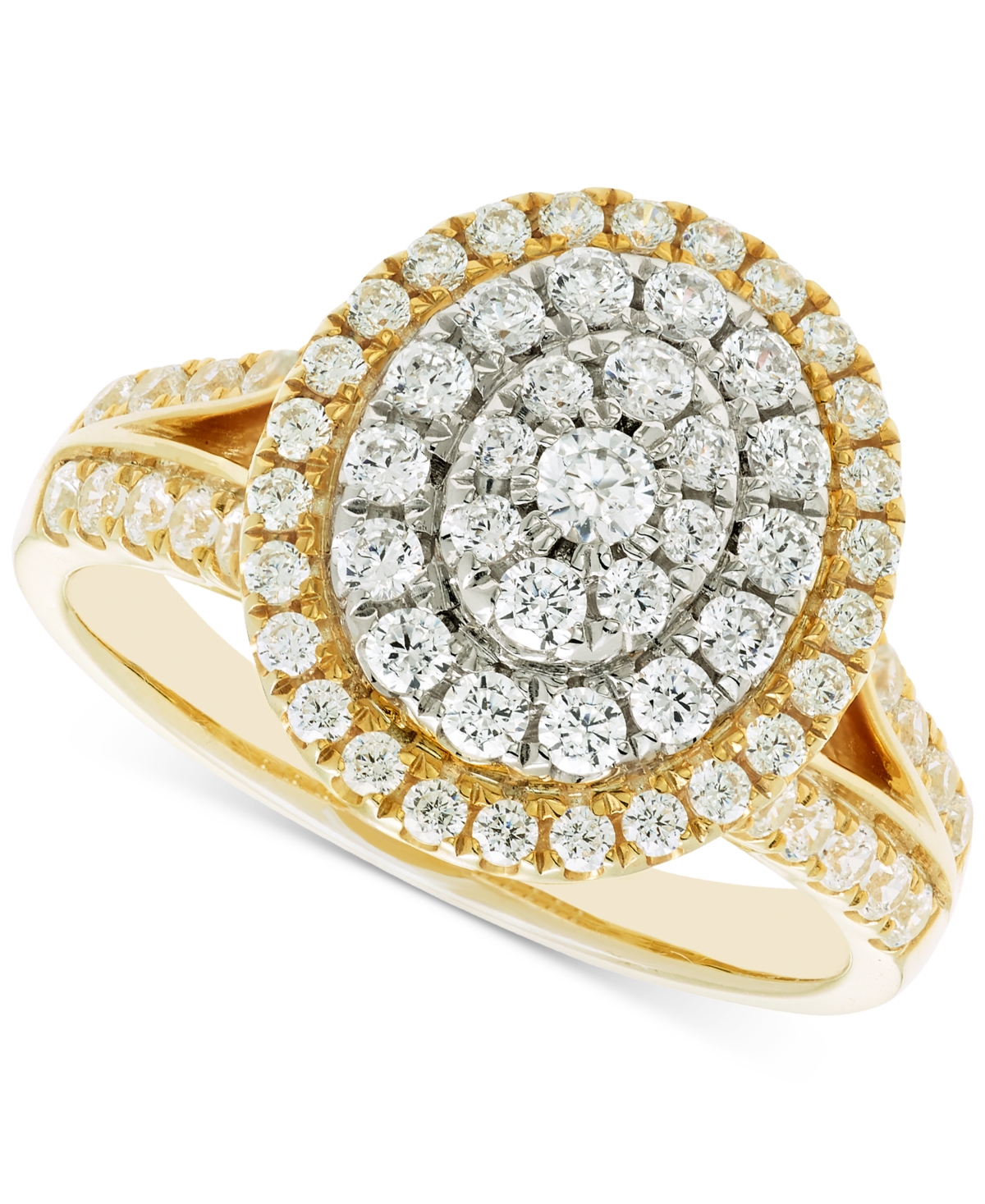 Shop Macy's Diamond Oval Halo Engagement Ring (1 Ct. T.w.) In 14k Two-tone Gold In Two Tone
