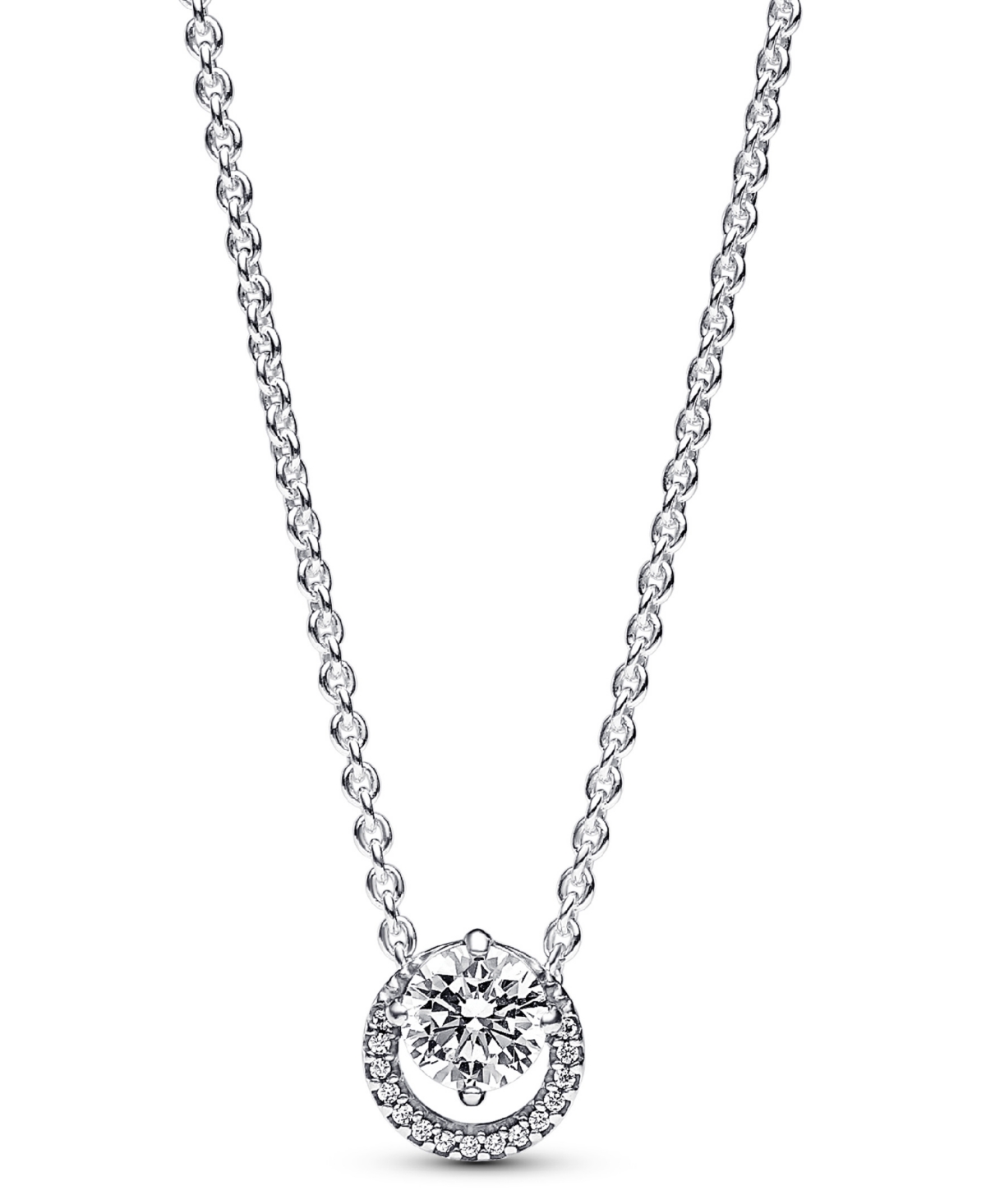 Sterling Silver Sparkling Round Halo Pendant Collier Necklace - Silver