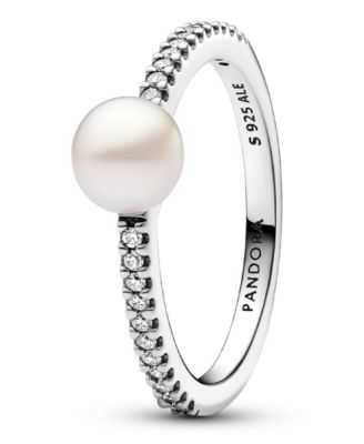 Sterling Silver Timeless Treated Freshwater Cultured Pearl Pave Ring