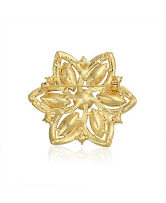 Red Marquise Colorful Crystal Simulated Pearl Fashion Large Statement Holiday Christmas Poinsettia Flower Scarf Brooch Pin Gold Plated