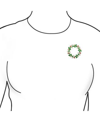 Colorful Marquise Cubic Zirconia CZ Green Red White Round Fashion Christmas Holiday Wreath Brooch Pin Gold Plated