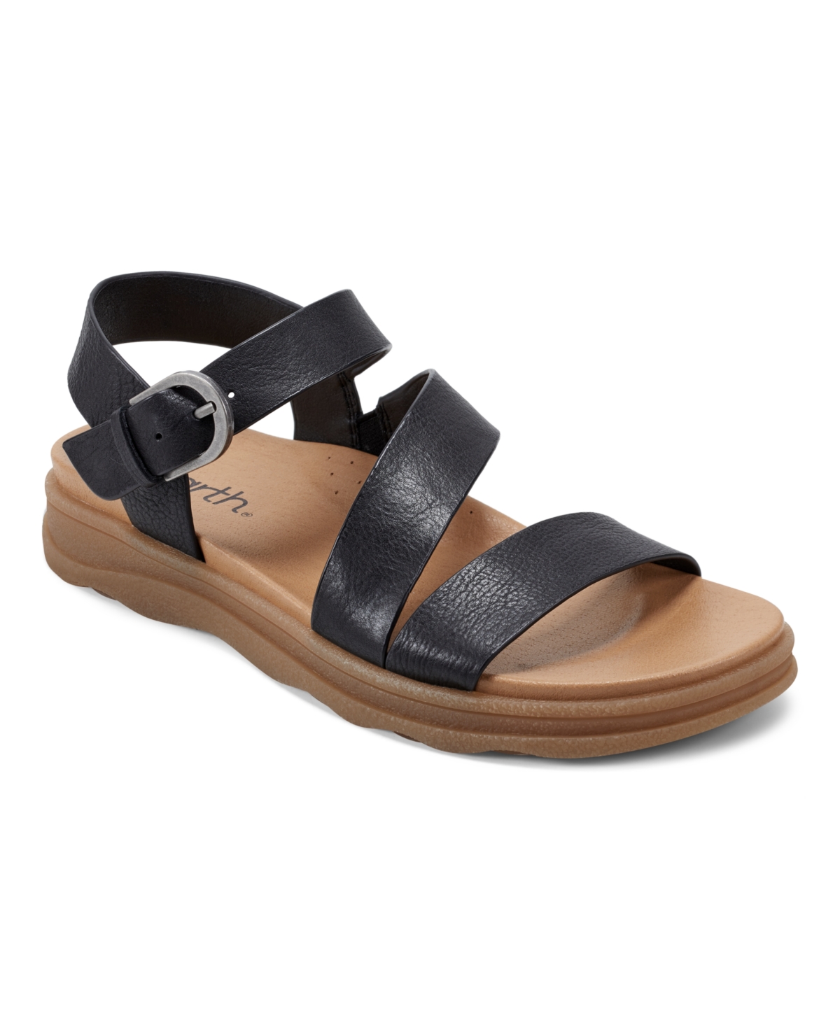 Shop Earth Women's Lainey Strappy Round Toe Casual Sandals In Black Leather