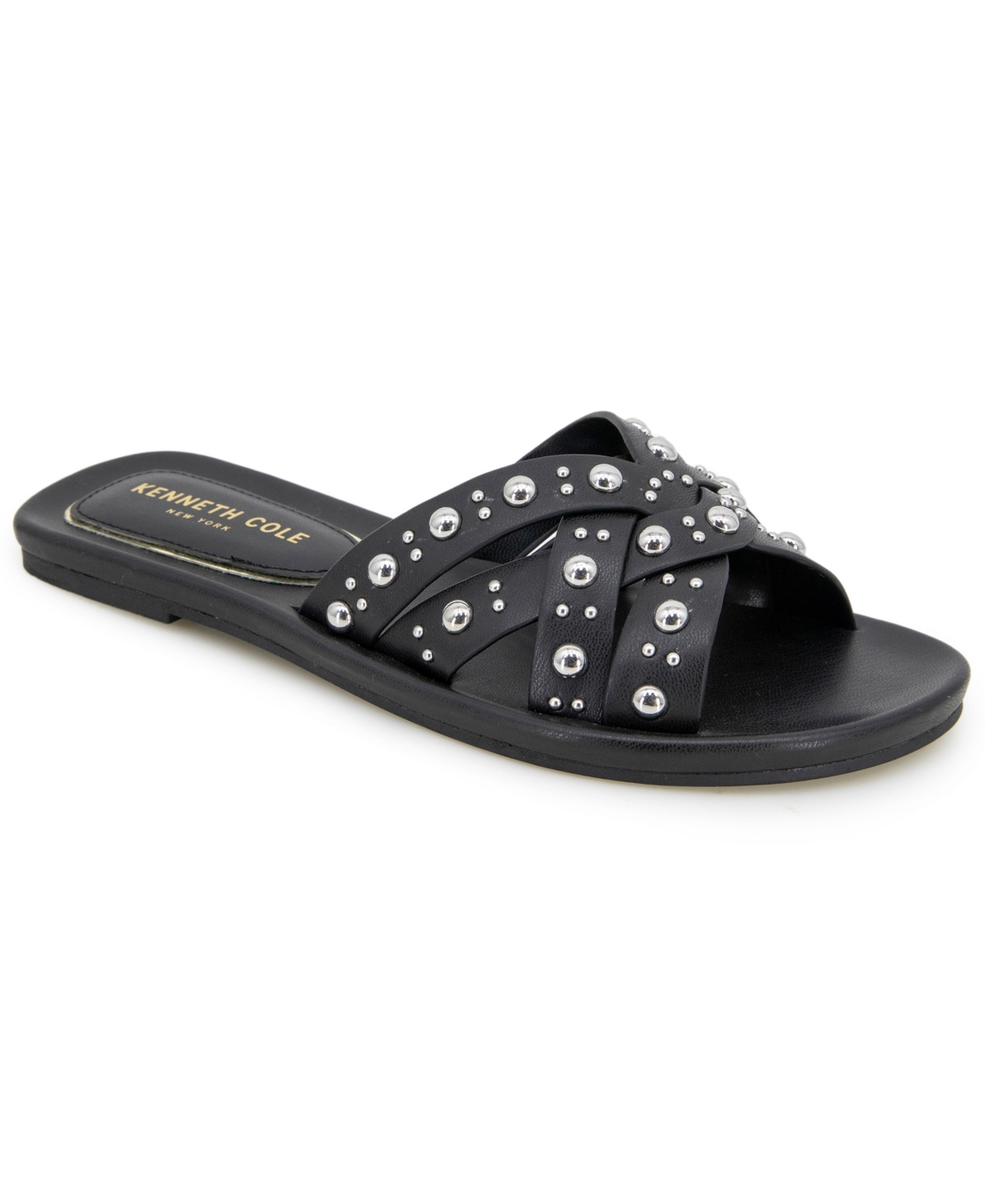 Women's Jula Stud Slip On Flat Sandals - Black Raffia
