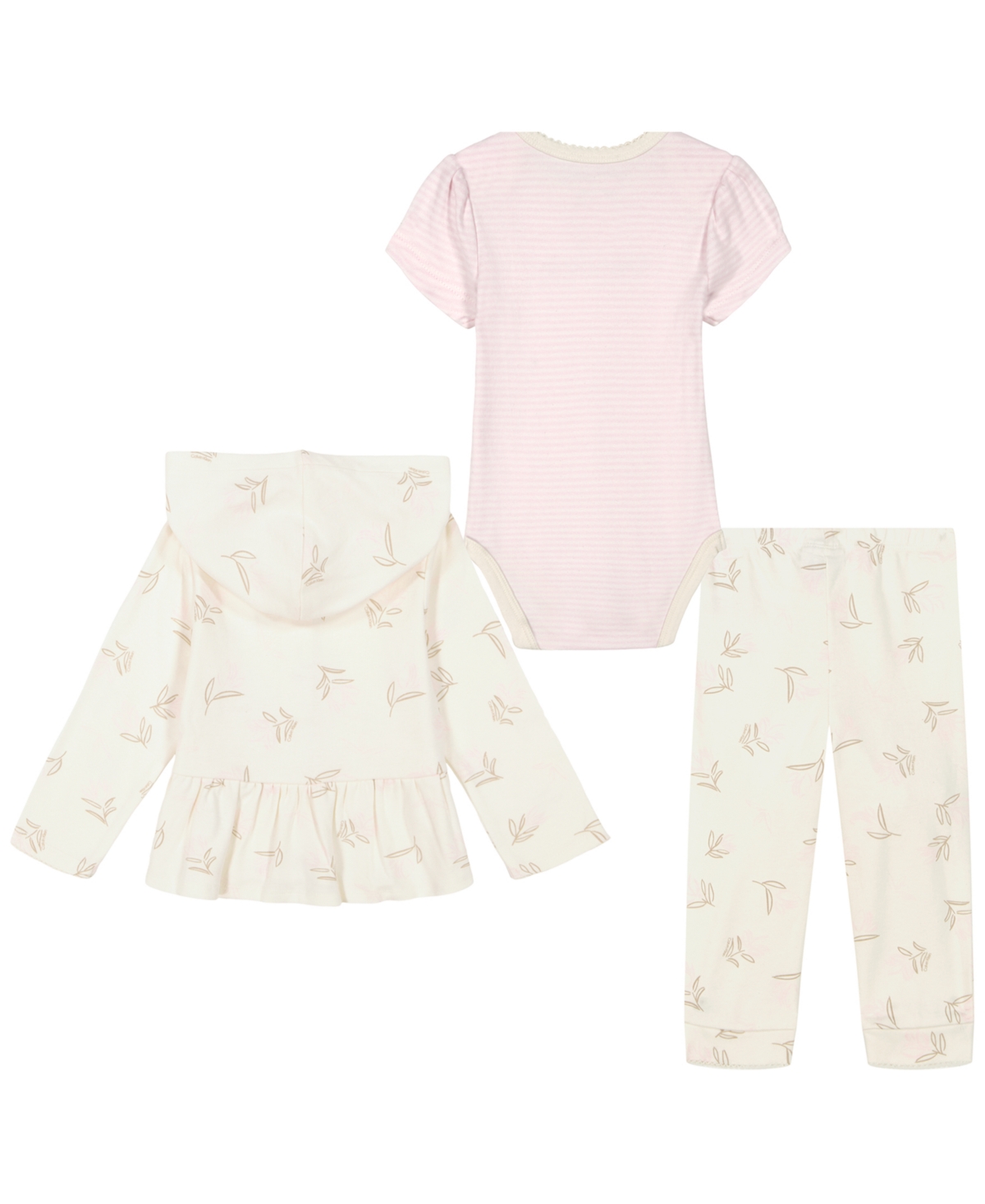 Shop Calvin Klein Baby Girls Floral Sketch Interlock Cardigan And Joggers, 3 Piece Set In Cream,pink