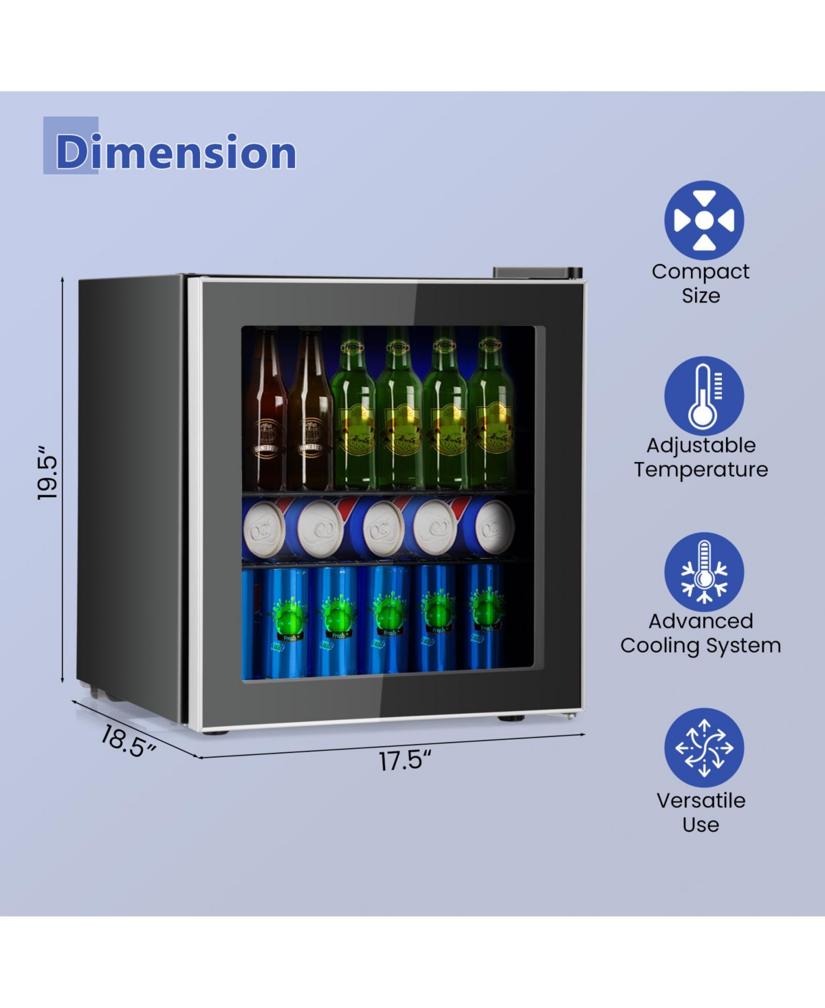 Sugift 60 Can Beverage Mini Refrigerator with Glass Door