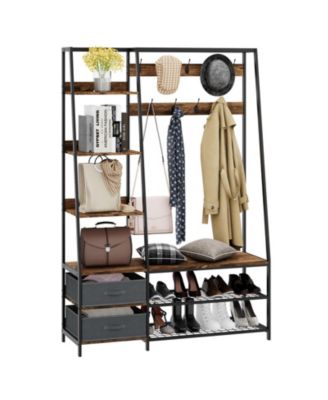 6-in-1 Freestanding Hall Tree Coat Rack with Bench and Fabric Dressers