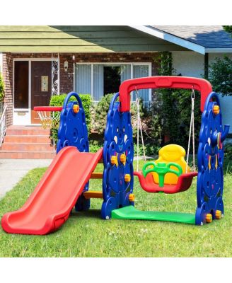 3-in-1 Junior Children Freestanding Design Climber Slide Swing Seat Basketball Hoop