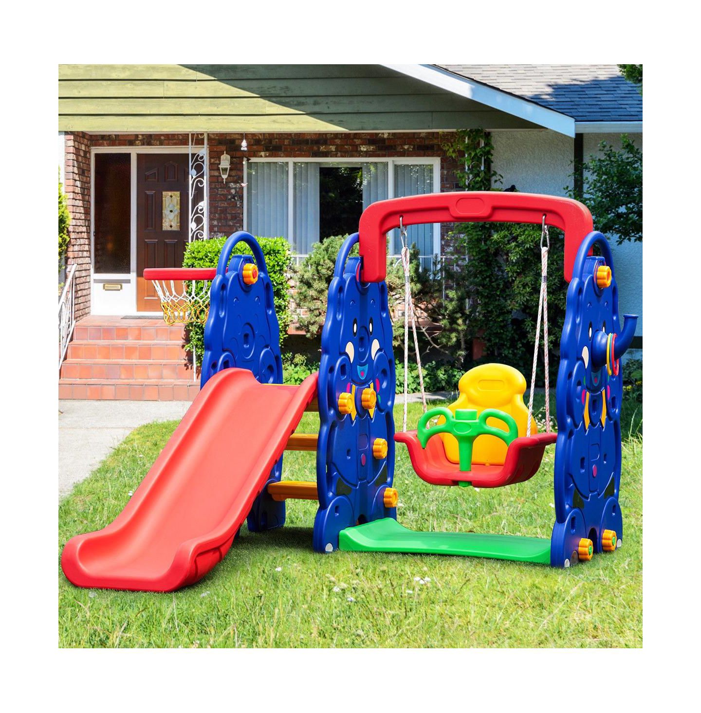 Детские игрушки VEBREDA 3-in-1 Freestanding Basketball Hoop Climber Slide Swing Set, 66 lb. Capacity, Ages 12 months+ — фото 2