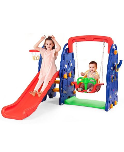 Детские игрушки VEBREDA 3-in-1 Freestanding Basketball Hoop Climber Slide Swing Set, 66 lb. Capacity, Ages 12 months+