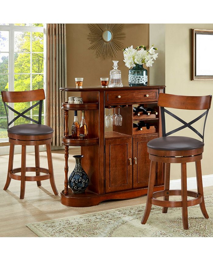 Set of 2 Bar Stools 360-Degree Swivel Dining Bar Chairs with Rubber Wood Legs-25 inch main image 0