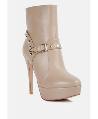 Dejang Metal Stud Embellished Faux Leather Ankle Boot