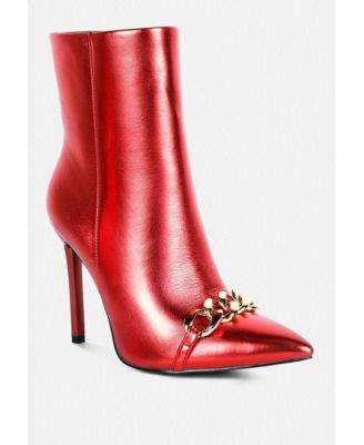 Womens Firefly Metallic Chain Embellished Stiletto Ankle Boots