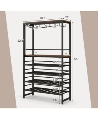 Freestanding Wine Bakers Rack with 4-Tier Wine Storage and 4 Rows of Stemware Racks