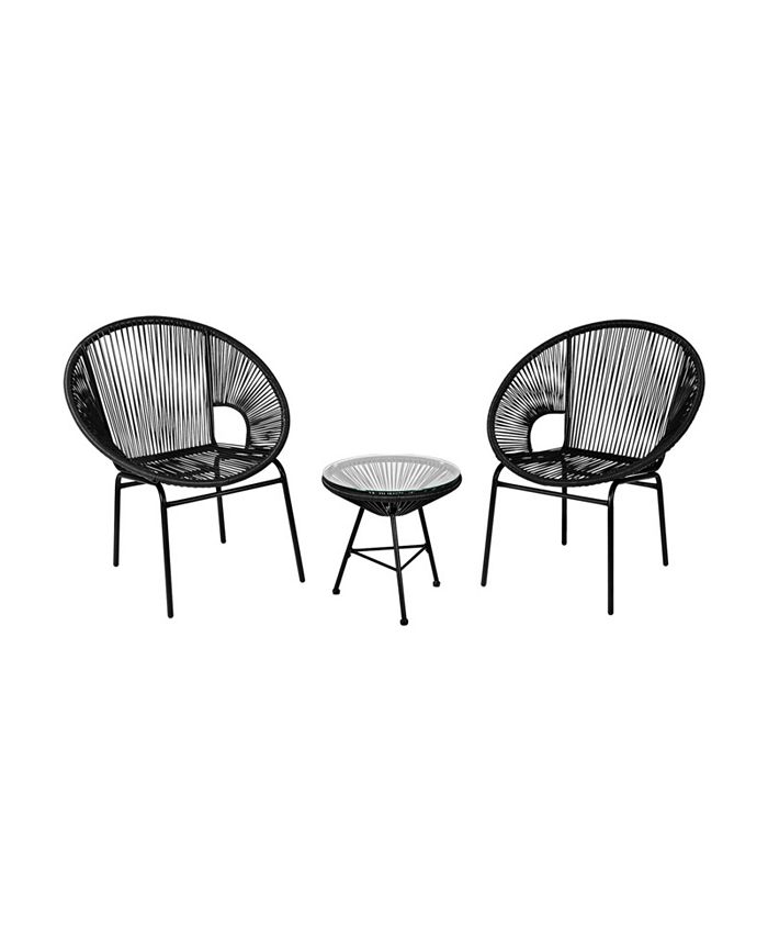 SUGIFT 3PCS Patio Acapulco Furniture Bistro Set with Glass TableBlack