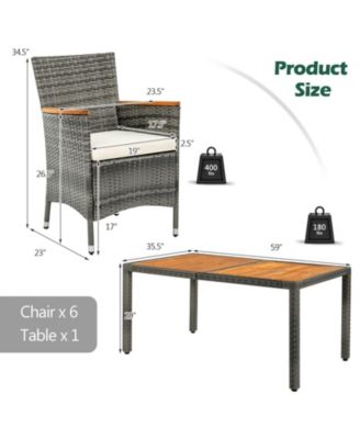 7 Pieces Patio Acacia Wood Cushioned PE Rattan Wicker Dining Set