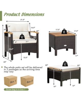 5 Pieces Patio Conversation Set with Cushions Coffee Table and 2 Ottomans