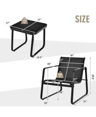 3 Pieces Patio Bistro Furniture Set with Glass Top Table Garden Deck