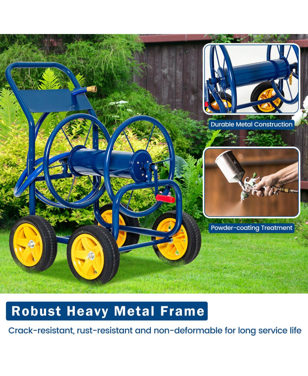 Inolait Garden Hose Reel Cart Holds 330ft of 3/4 Inch or 5/8 Inch Hose