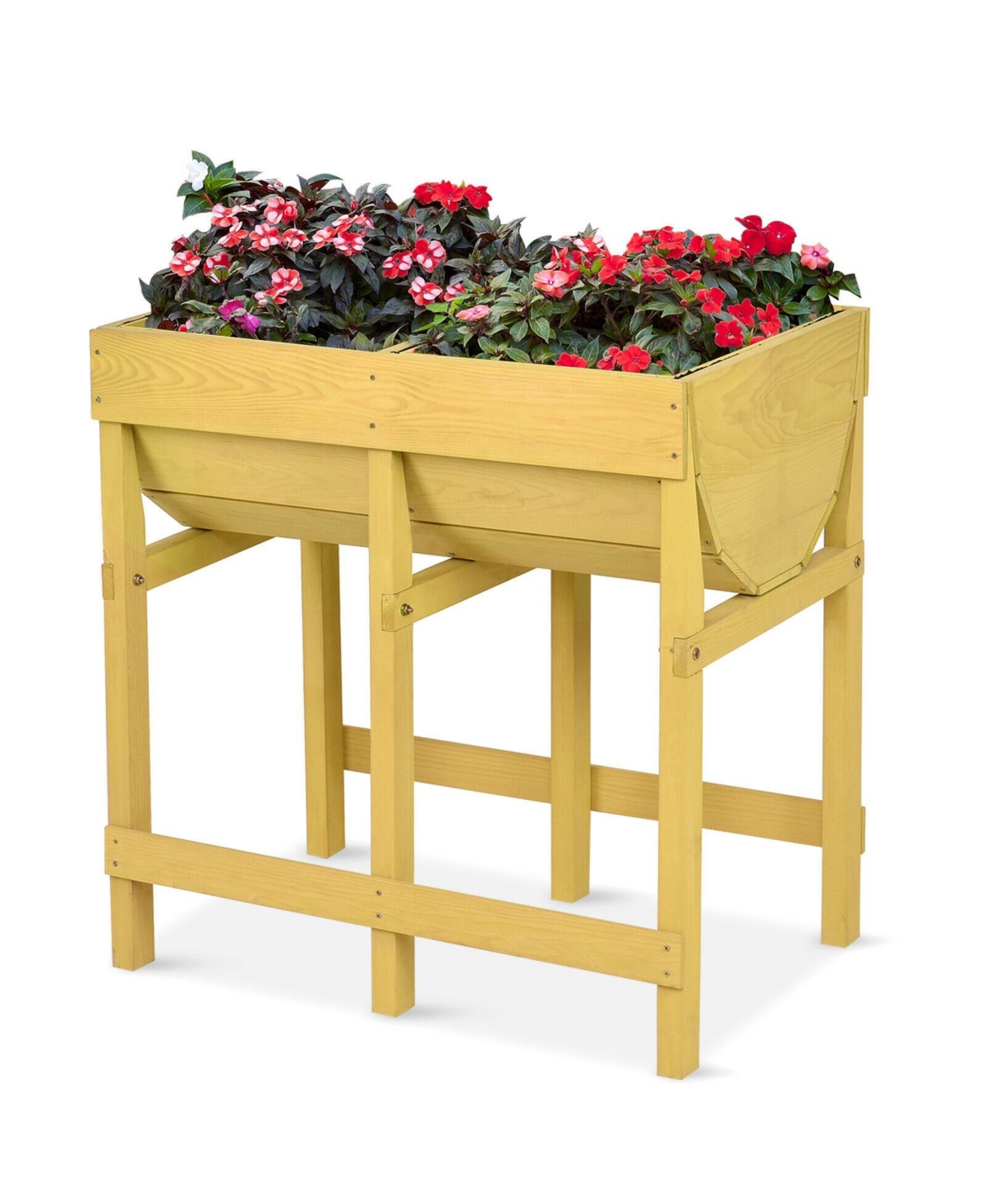 Raised Wooden Planter Vegetable Flower Bed with Liner - Yellow