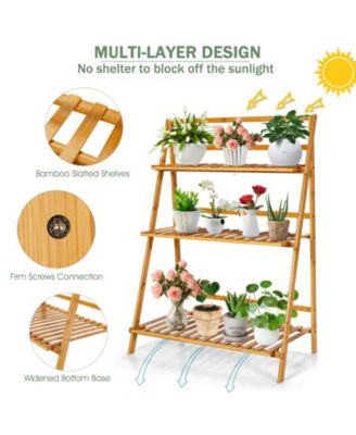 3-Tier Bamboo Foldable Plant Stand with Display Shelf Rack
