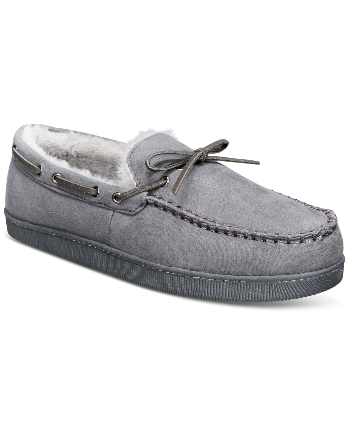 Shop Club Room Men's Faux-suede Moccasin Slippers With Faux-fur Lining, Created For Macy's In Grey
