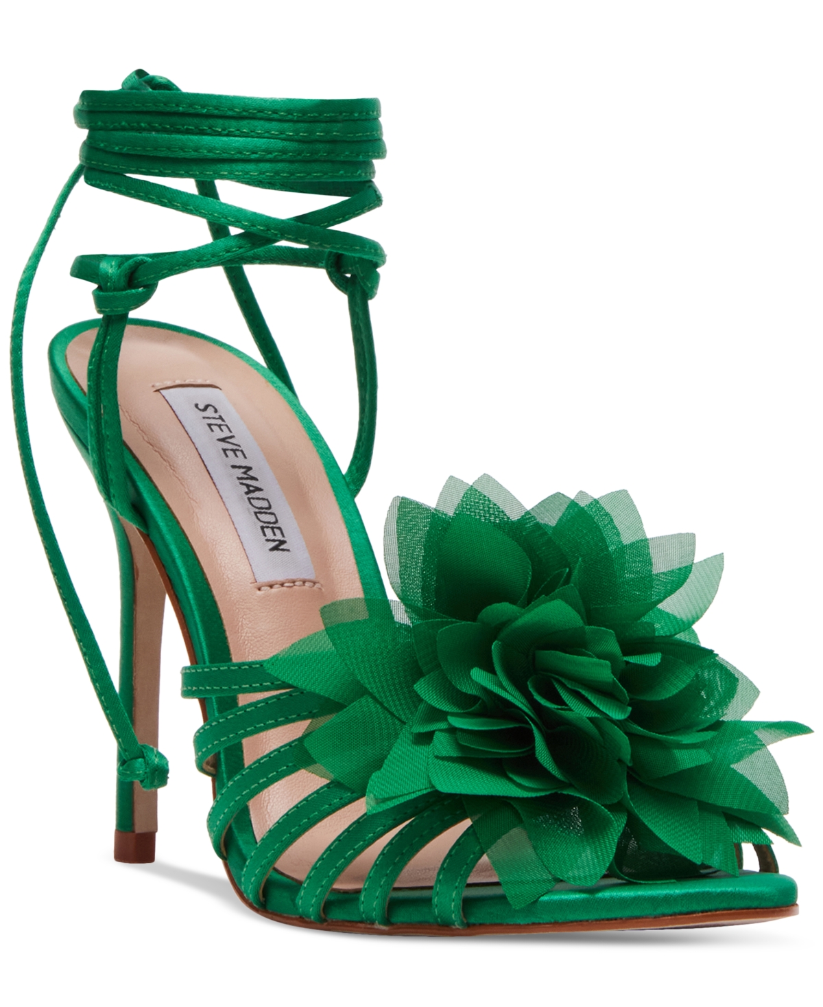 Steve Madden Women's Jolisa Floral Ankle-wrap Stiletto Dress Sandals In Bright Green Satin