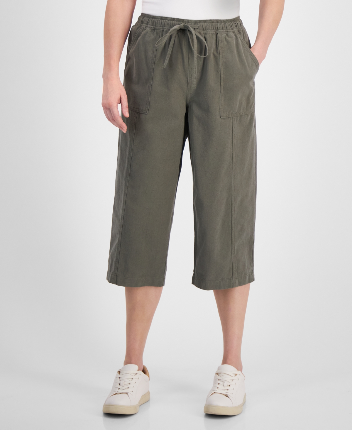 Shop Style & Co Women's Drawstring Capri Pants, Regular & Petite, Created For Macy's In Olive Drab