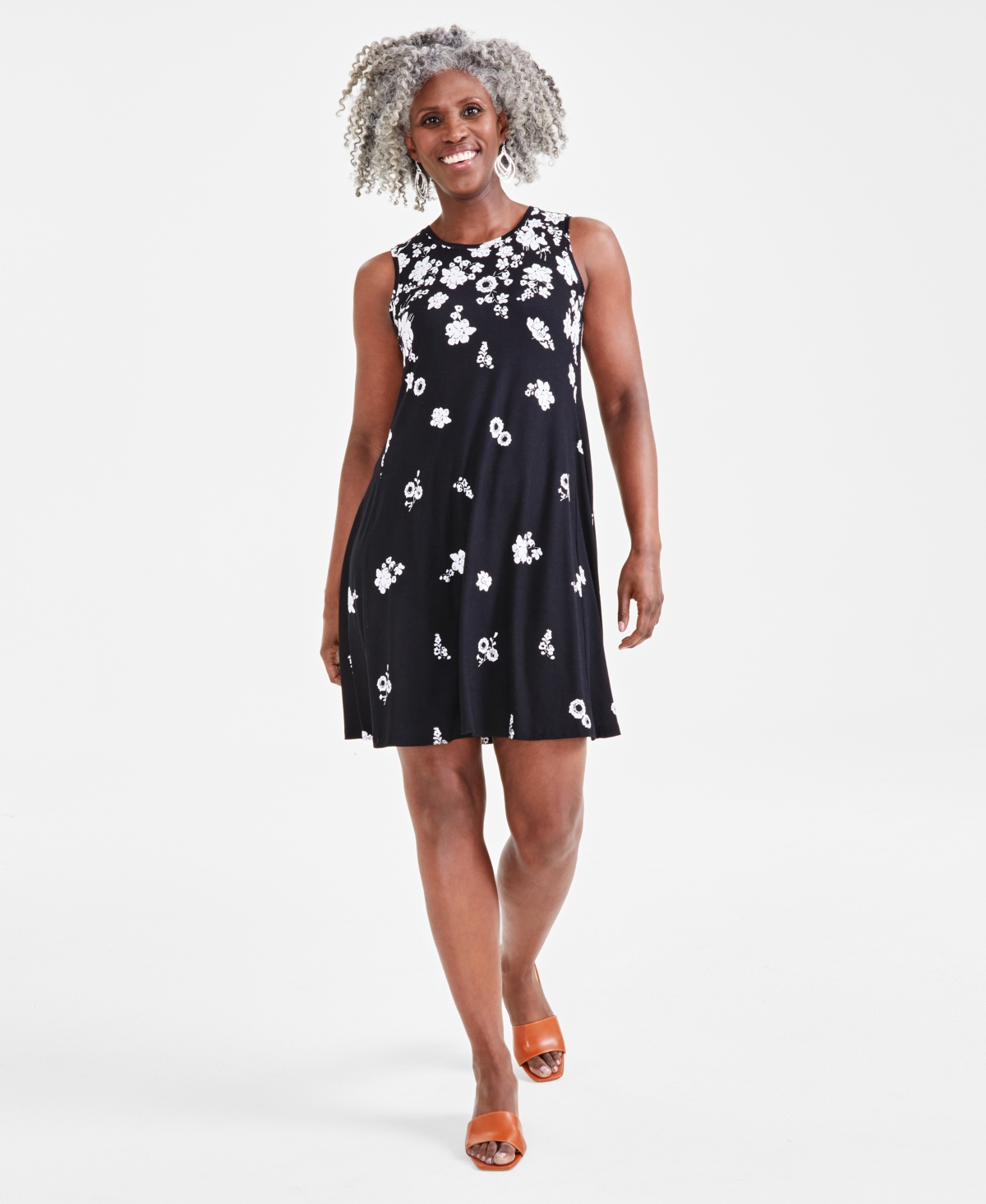 Style & Co Women's Printed Sleeveless Flip-flop Dress, Created For Macy's In Black Falling Floral