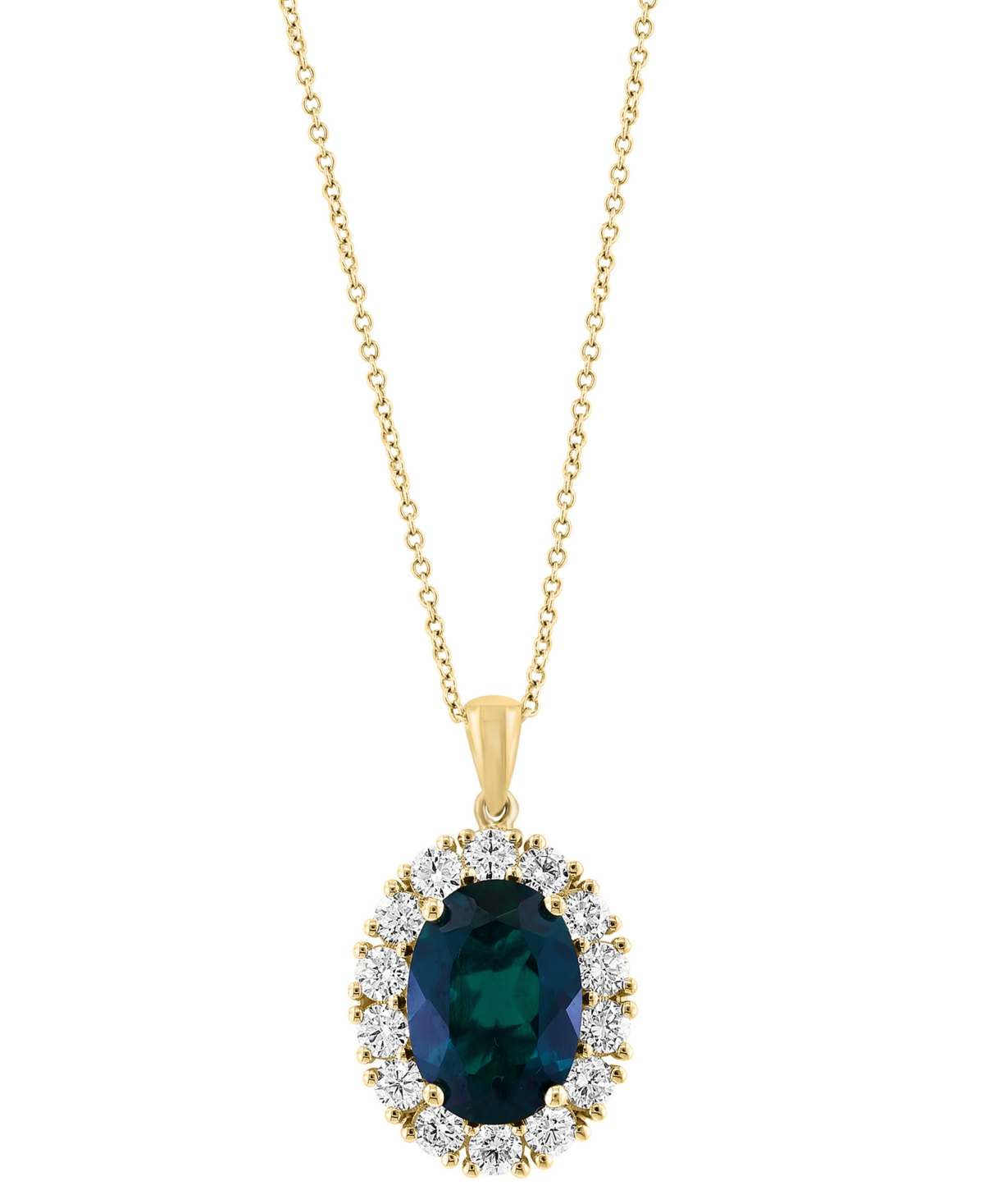 Shop Effy Collection Effy Lab Grown Ruby (6-3/4 Ct. T.w.) & Lab Grown Diamond (1-3/8 Ct. T.w.) Oval Halo 18" Pendant Neck In Emerald