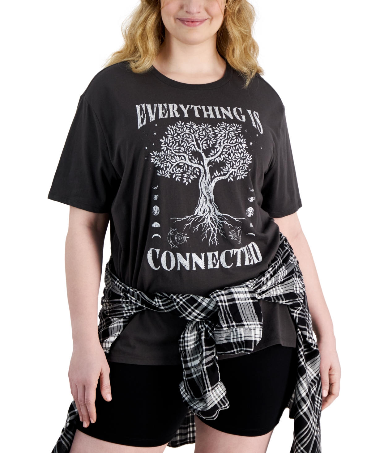 Shop Love Tribe Trendy Plus Size Everything Is Connected Tree Tee In Raven