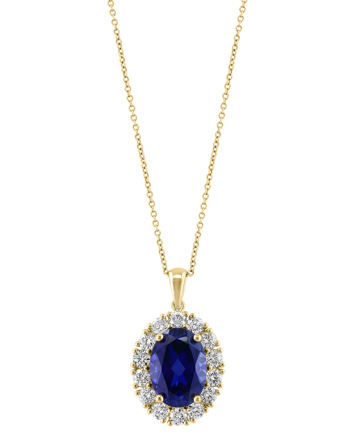 Effy Collection Effy Lab Grown Ruby (6-3/4 Ct. T.w.) & Lab Grown Diamond (1-3/8 Ct. T.w.) Oval Halo 18" Pendant Neck In Sapphire
