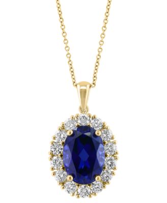EFFY&reg; Lab Grown Ruby (6-3/4 ct. t.w.) & Lab Grown Diamond (1-3/8 ct. t.w.) Oval Halo 18" Pendant Necklace in 14k Gold