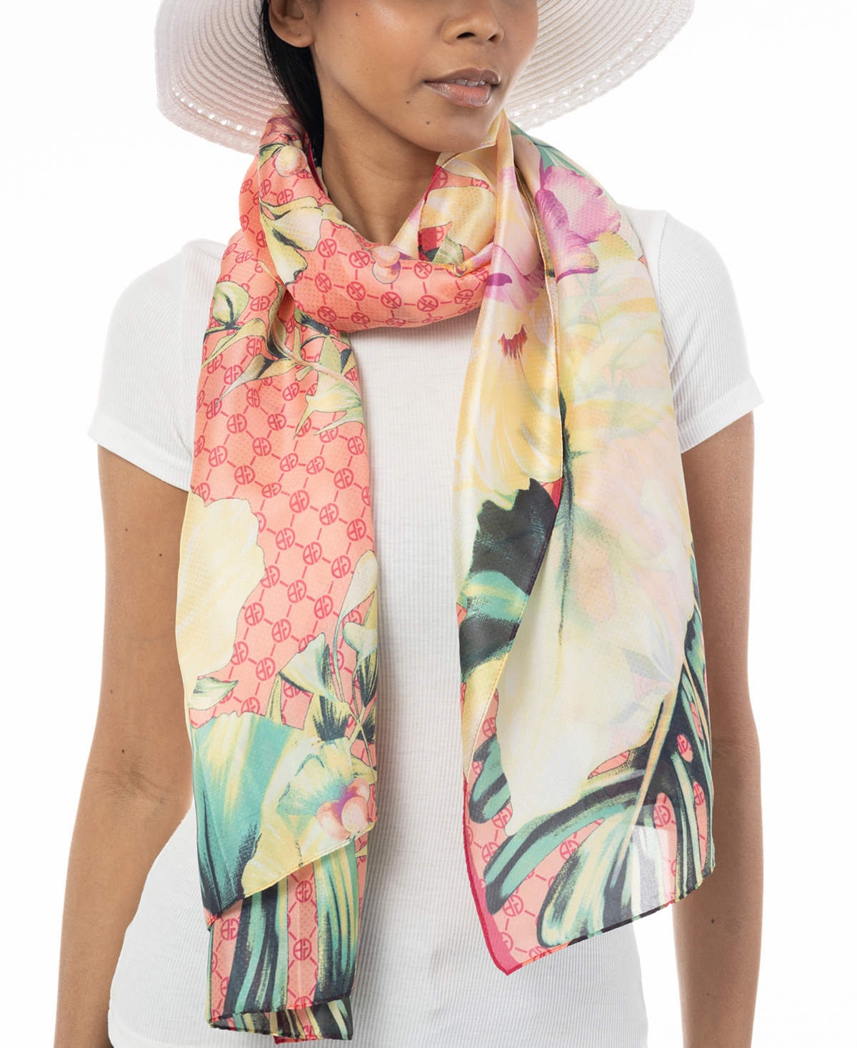Shop Giani Bernini Women's Tropical Floral Scarf In Coral