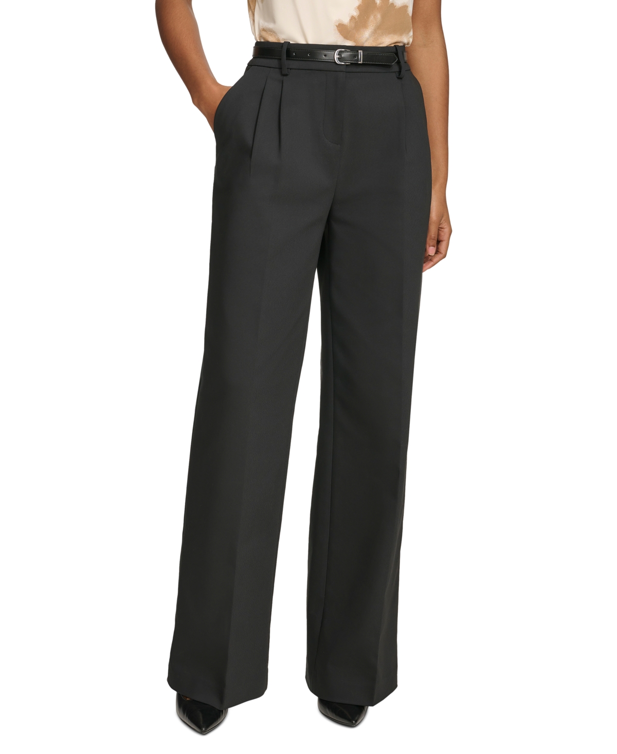 Calvin Klein Women's Belted Wide-leg Pants In Black