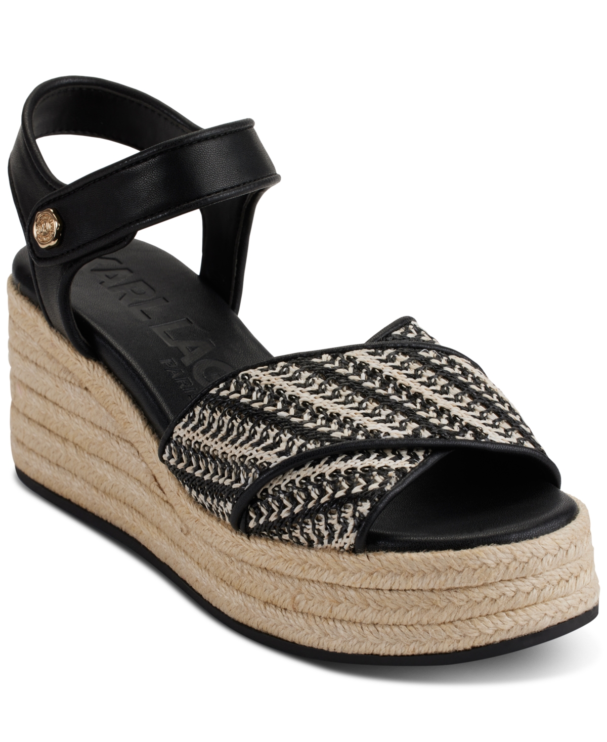 Shop Karl Lagerfeld Women's Celest Ankle-strap Espadrille Platform Wedge Sandals In Black,cream