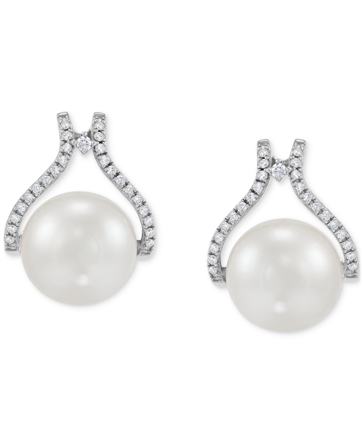 Cultured Natural Ming Pearl (12mm) & Diamond (1/3 ct. t.w.) Drop Earrings in 14k Rose Gold (Also in Cultured White Ming Pearl) - Rose Gold