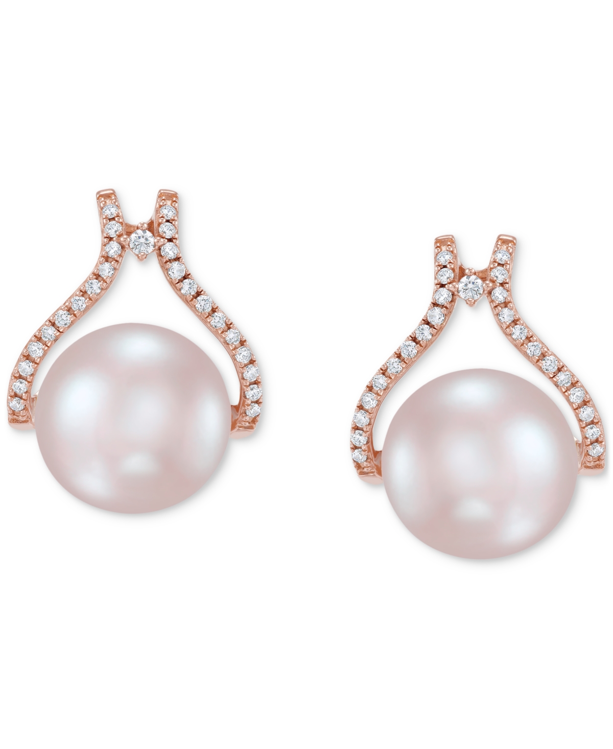 Cultured Natural Ming Pearl (12mm) & Diamond (1/3 ct. t.w.) Drop Earrings in 14k Rose Gold (Also in Cultured White Ming Pearl) - Rose Gold
