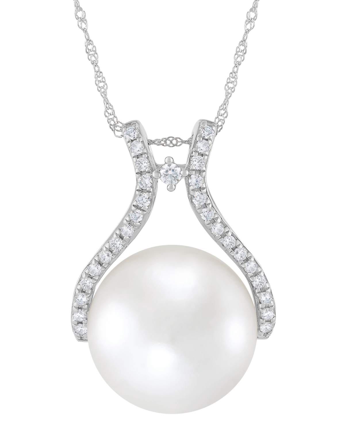 Honora Cultured Natural Ming Pearl (13mm) & Diamond (1/5 Ct. T.w.) 18" Pendant Necklace In 14k Rose Gold (a In White Gold