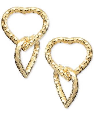 Textured Double Heart Interlocking Link Drop Earrings in 10k Gold