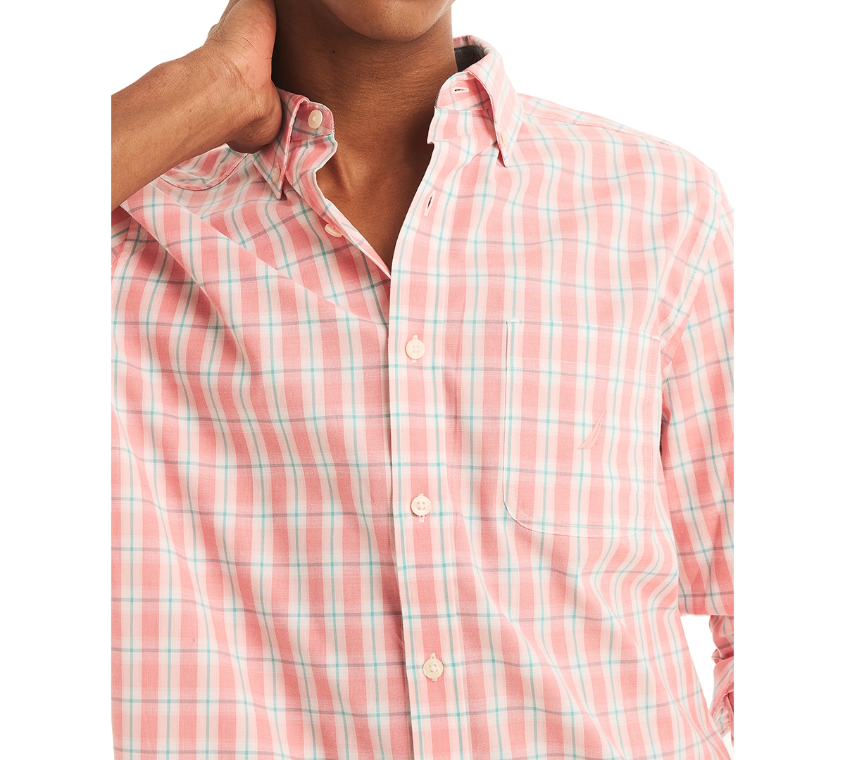 Shop Nautica Men's Classic-fit Stretch Plaid Long-sleeve Shirt In Teaberry