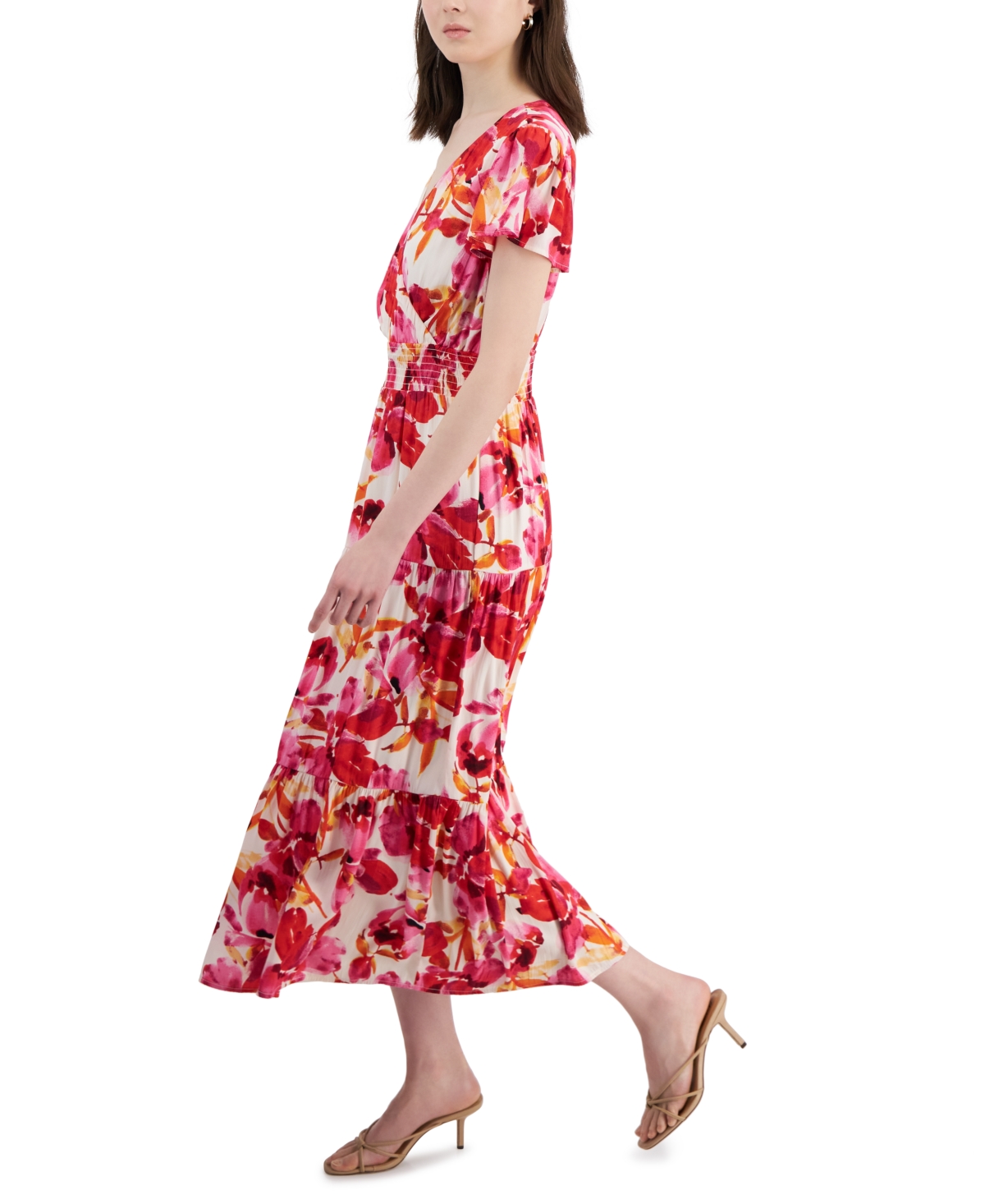 Shop Tinsel Petite Paisley-print Long-sleeve Maxi Dress In Pink Red Floral Border
