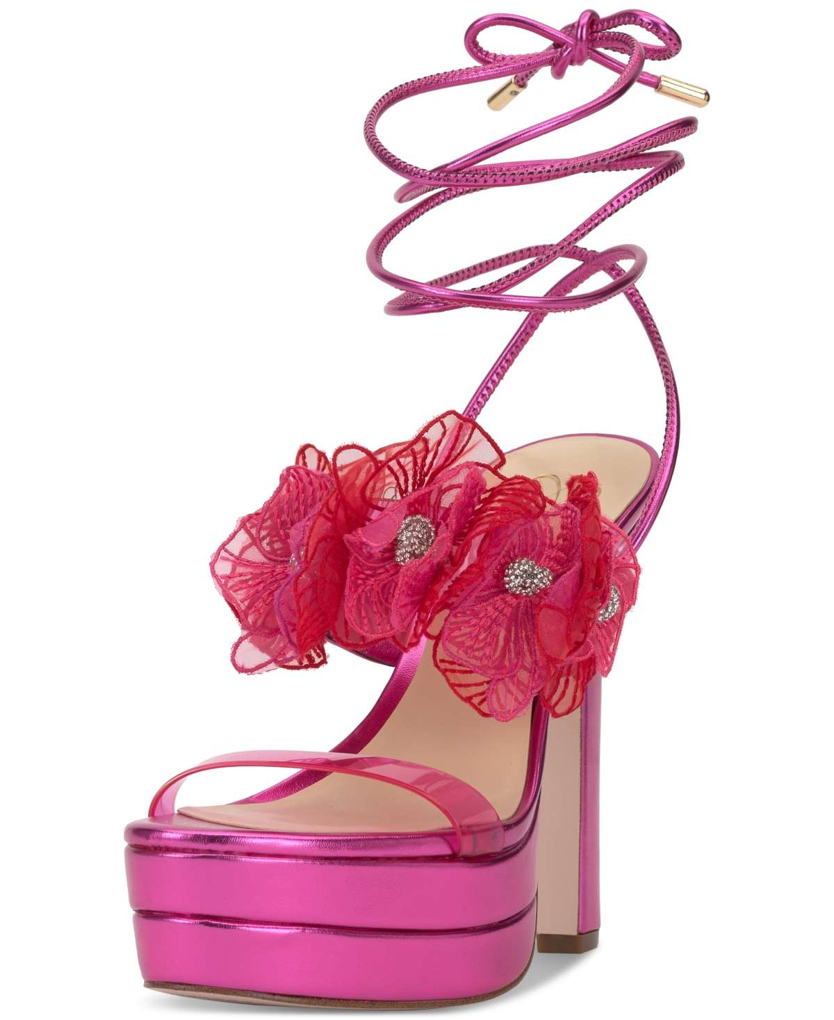 Shop Jessica Simpson Iyla Flower Embellished Strappy High Heel Platform Sandals In Pink Jewel