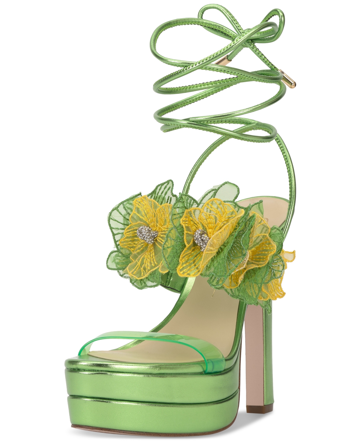 Shop Jessica Simpson Iyla Flower Embellished Strappy High Heel Platform Sandals In Bright Green