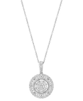 EFFY Collection - Diamond Circle Cluster 18" Pendant Necklace (1-1/4 ct. t.w.) in 14k White Gold