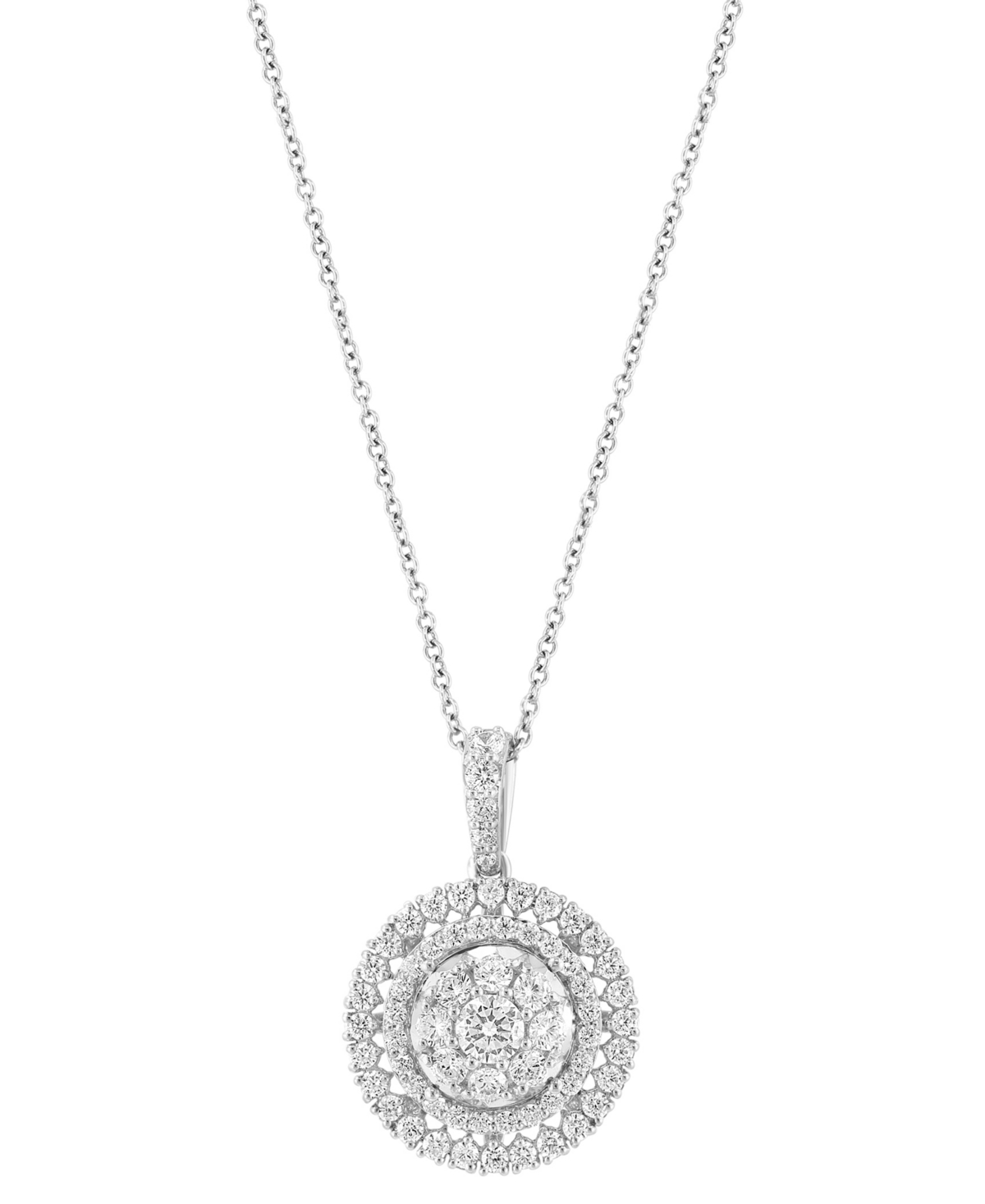 Shop Effy Collection Effy Diamond Circle Cluster 18" Pendant Necklace (1-1/4 Ct. T.w.) In 14k White Gold
