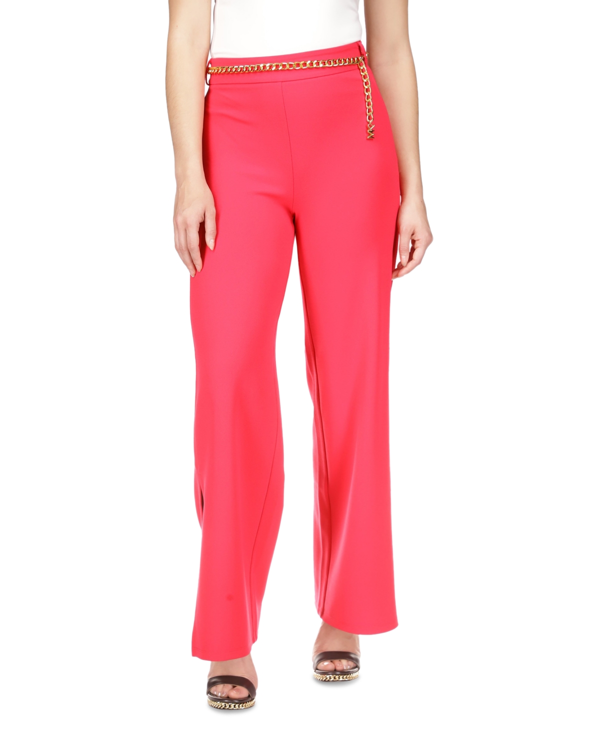Michael Kors Michael  Women's Logo Belt Wide-leg Pants In Deep Pink